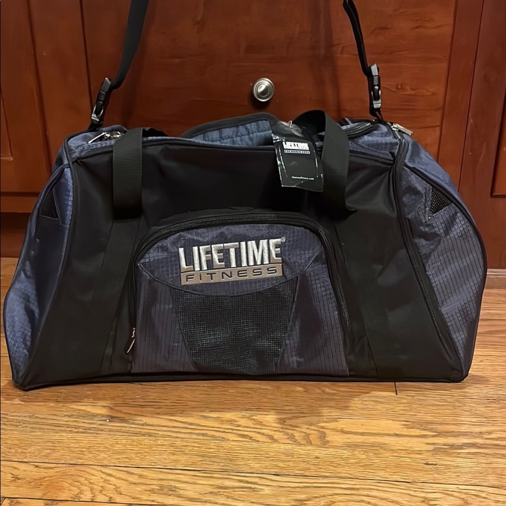 Lifetime Fitness Black and Blue Duffel Bag with Durable Design